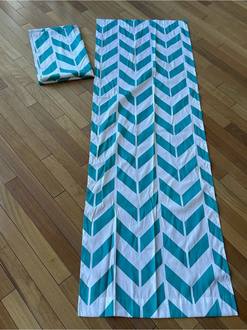Mainstays Teal Chevron Curtain Panel Pair 28” x 84” Geometric Window Panels